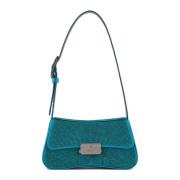 Emporio Armani Strass Satin Axelväska Blue, Dam