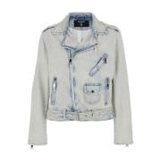 Balmain Denim Biker Jacket Clear Sky Blue Blue, Herr