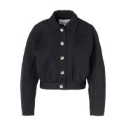 Ganni Svart Twill Kort Jacka Black, Dam