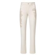 Ermanno Scervino Broderade byxor med bull stretch tyg Beige, Dam