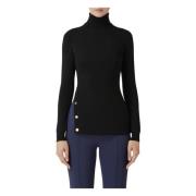 Elisabetta Franchi Svart Turtlenecktröja med Guldiga Knappar Black, Da...