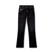 Diesel Hög midja bootcut tvättade denim jeans Black, Dam