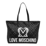 Love Moschino Multifärgad Logo Toteväska med Dragkedja Black, Dam