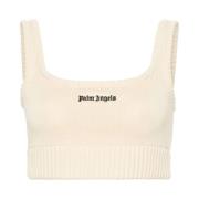 Palm Angels Vit Bomull Cropped Top White, Dam