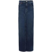 Mother Denim Maxi Kjol med Framslits Blue, Dam