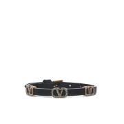 Valentino Garavani Svart läderarmband med VLogo Signature Black, Dam