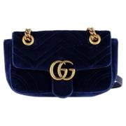 Gucci Vintage Pre-owned Sammet crossbodyvskor Blue, Dam