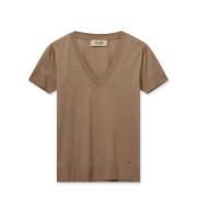 MOS MOSH Mjuk V-ringad T-shirt Kanel Swirl Brown, Dam