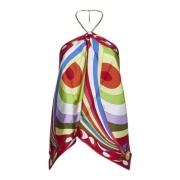 Emilio Pucci Abstrakt Tryck Sidenscarf Topp Multicolor, Dam