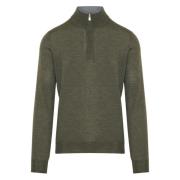 Gran Sasso Ull Half-Zip Stickat, Tillverkat i Italien Green, Herr