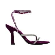 3Juin Lila Sammet Stilett Sandaler med Kristallutsmyckningar Purple, D...