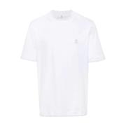 Brunello Cucinelli Vit T-shirt med broderad logotyp White, Herr