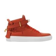 Buscemi Orange Läder High-Top Sneakers med Logotyp Orange, Dam