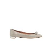 Aquazzura Silver Ballet Flats med Bow Gray, Dam