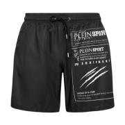 Plein Sport Svarta Badshorts med Logotyptryck Black, Herr