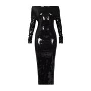 Alexandre Vauthier Svart paljett off-shoulder midi klänning Black, Dam