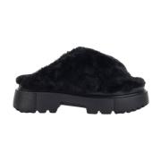 Hogan Svarta Furry Slides Black, Dam