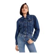 Retrofête Jeansjacka med slitna detaljer Blue, Dam