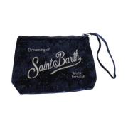 MC2 Saint Barth Blå Sammet Clutch med Strass Logo Blue, Dam