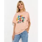 One Teaspoon Rosa Oversized T-shirt Lost Wanderers Print Pink, Dam