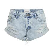 One Teaspoon Lågt Skurna Jeansshorts Sliten Blå Blue, Dam