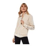 Palm Angels Beige Zip-Up Tröja med Vit Logotyp Beige, Dam