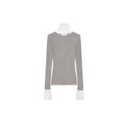 Sportmax Grå Ribbstickad Sweater Lupetto Fit Gray, Dam