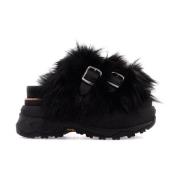 Sacai Slides med fuskpälsrem Black, Dam