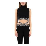 Akep Ärmlös Viskos Crop Top Jacquard Black, Dam