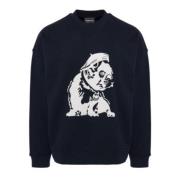 Emporio Armani Blå Fransk Bulldog Broderad Sweatshirt Blue, Herr