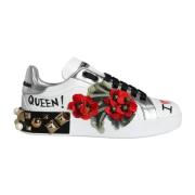 Dolce & Gabbana Vita Blommiga Läder Låga Sneakers White, Dam