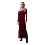 Undress Code Burgundy Velvet One-Shoulder Maxi Klänning Red, Dam