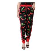 Dolce & Gabbana Körsbärs Tryck Jogger Byxor Svart Röd Multicolor, Dam