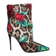 Dolce & Gabbana Leopard Rose Mid Calf Stövlar Multicolor, Dam