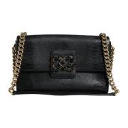 Dolce & Gabbana Kristall Crossbody Väska med Leopard Foder Black, Dam