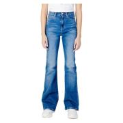 Tommy Jeans Hög Midja Flare Jeans Blå Enfärgad Blue, Dam