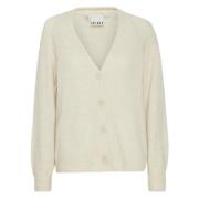 Ichi Beige Fuzzy Stickad V-ringad Kofta Beige, Dam