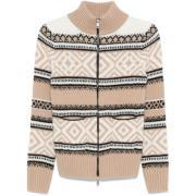 Ermanno Scervino Jacquard Cardigan med Ribbed Design Beige, Dam