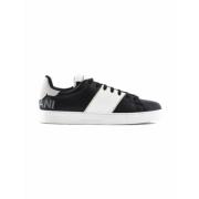 Armani Tvåfärgade Läder Sneakers Low-Top Stil Black, Herr