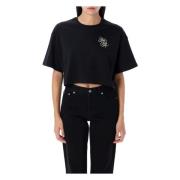 Amiri Svart Cropped T-shirt med Broderat Logotyp Black, Dam