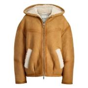 Halfboy Shearling Hoodie i Honungsfärg Brown, Dam