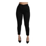 Dolce & Gabbana Svarta Skinny Byxor med Lärdetalj Black, Dam