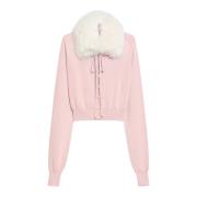 Sportmax Rosa Päls Trim Crop Sweater Pink, Dam