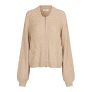 Masai Feminin Bomberstil Stickad Kofta Beige, Dam