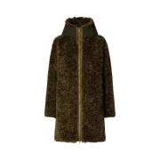 Save The Duck Angelica Faux Shearling Hooded Coat Green, Dam