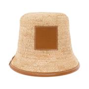 Jacquemus Brun Läder Bucket Hat med Logotyp Beige, Dam