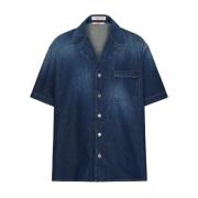 Valentino Garavani Indigo Blå Chambray Skjorta med Logo Blue, Herr