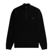 Fred Perry Räfflad halvzip-tröja i ren lammull Black, Herr