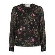 Neo Noir Blomtryck Blus Svart Multicolor, Dam