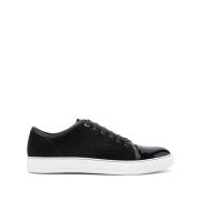 Lanvin Svarta lädersneakers med metallöglor Black, Herr